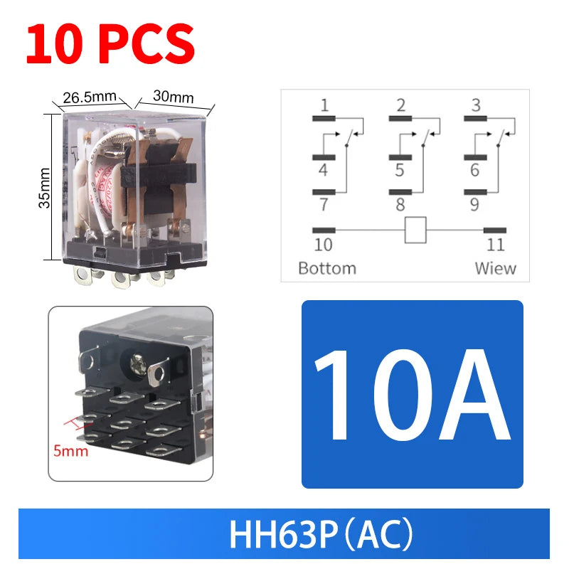 10pcs Small Intermediate Relay AC 220V DC C24 HH52P HH53P HH62P HH63P LED  General Mini Electromagnetic Relay Wholesale