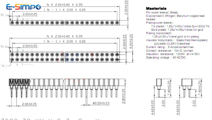 10pcs 2.0mm/2.54mm Pitch 1/2x40Pin Single/Double RowCrystal IC Socket Hole Round Male Female Pin Header Connector