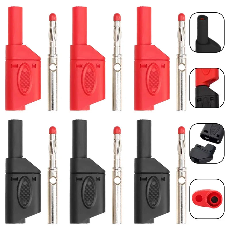 10PCS 4mm Stackable Banana Plug Sheath Retractable Solder Connector Nickel-plated Lantern Plug Red Black