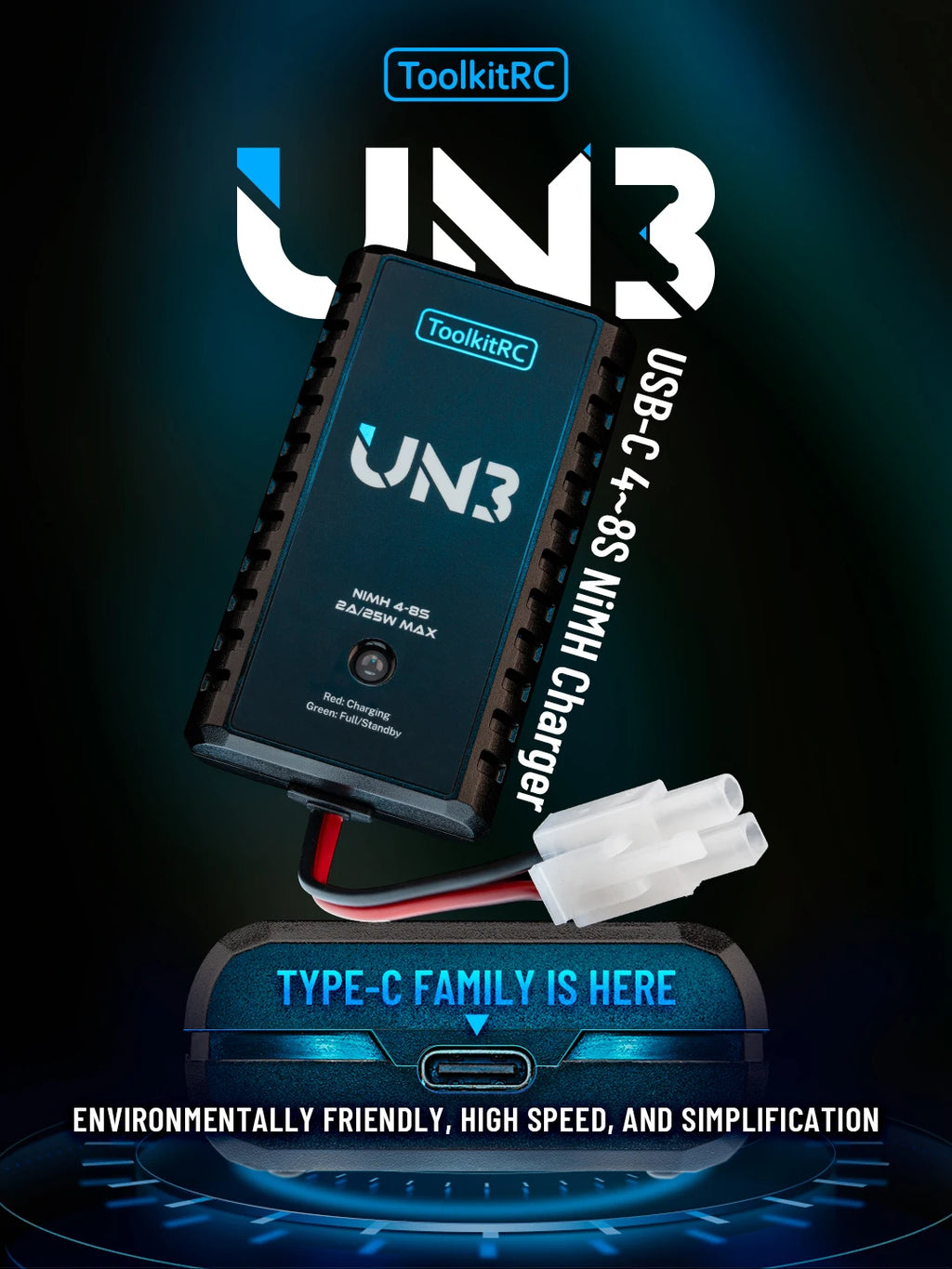 ToolkitRC U3 2-3S LiPo UN3 4-8S USB-C NiMh Battery Charger 2A 25W Balance Port Direct Charge for RC Model FPV Drone Car Airplane