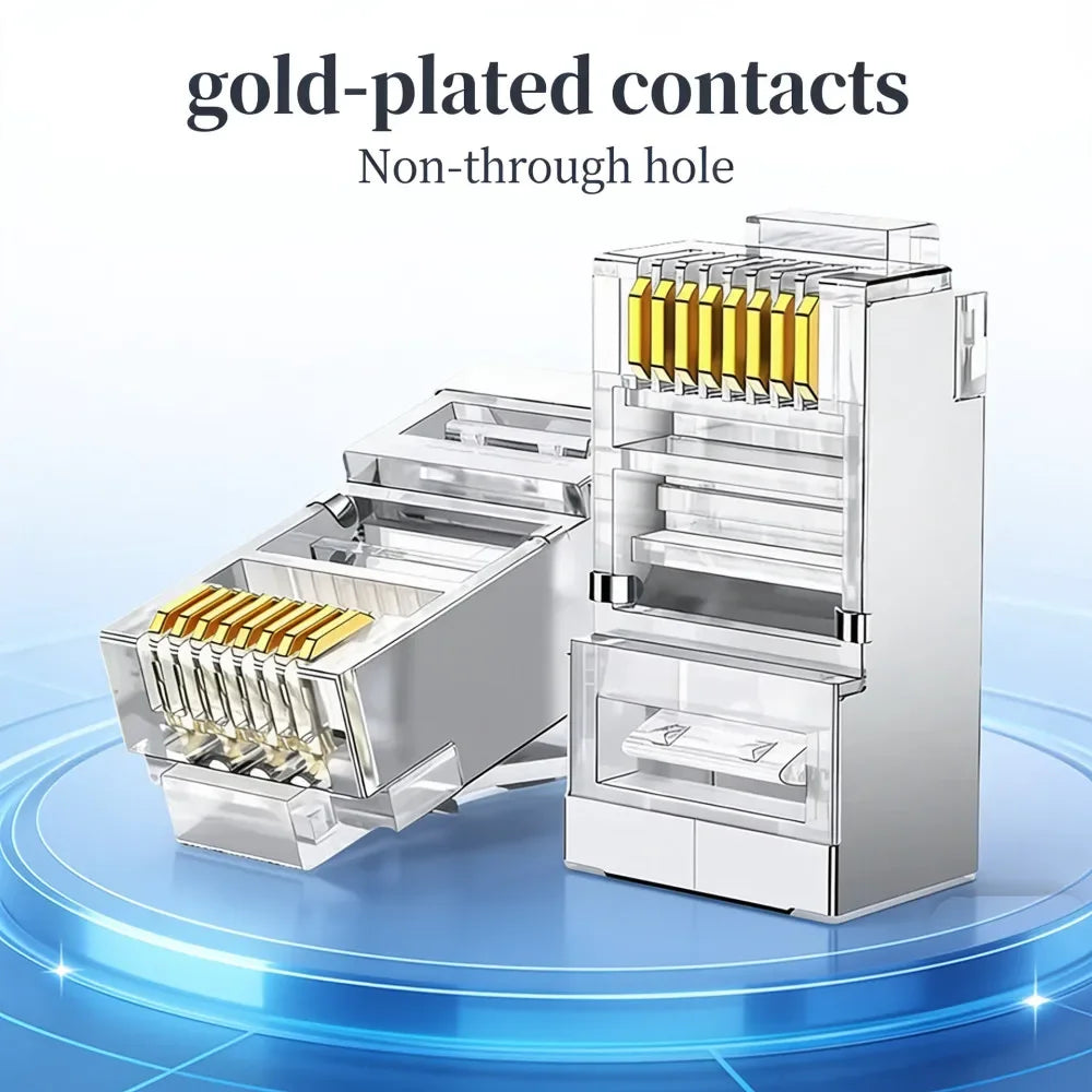 10/50/100Pcs Pass Through RJ45 Cat6 Shielded Connectors Crystal End Gold-Plated 8P8C Crimp UTP Ethernet Modular Plug