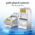 10/50/100Pcs Pass Through RJ45 Cat6 Shielded Connectors Crystal End Gold-Plated 8P8C Crimp UTP Ethernet Modular Plug