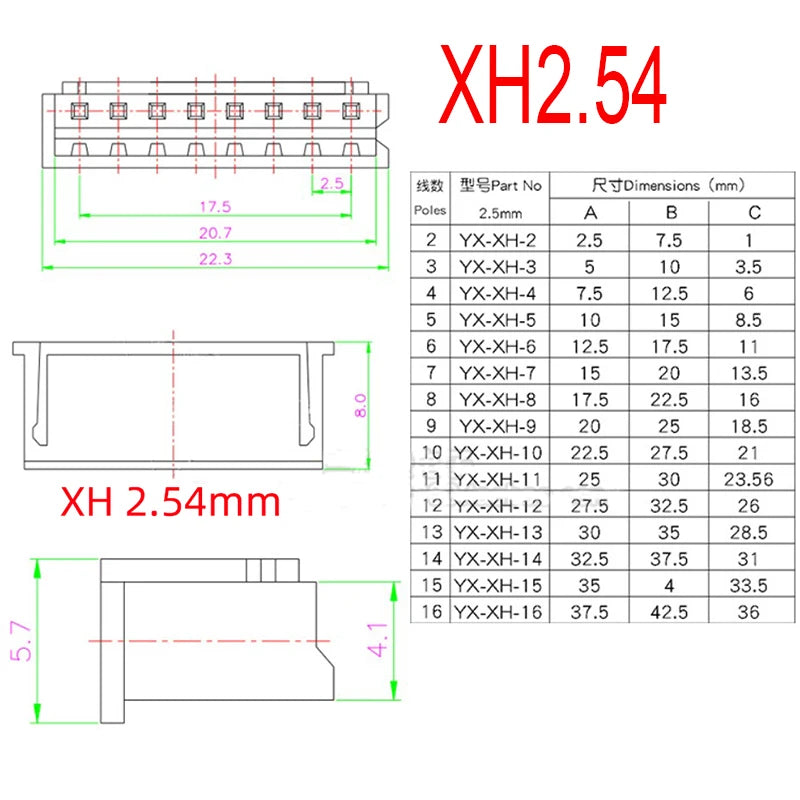 100PCS Mini Micro JST XH2.54 2.0 PH Male Female Connector 2/3/4/5/6/7/8/9/10-Pin Plug With terminal Wires Cables Socket 20/10CM