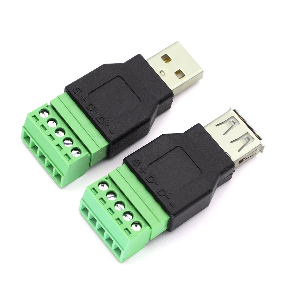 1pcs USB 2.0 Type A Male/Female to 5 Pin Screw Connector USB Jack with Shield USB2.0 to Screw Terminal Plug Soldering Free