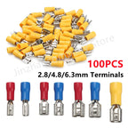 100/50/10Pcs 2.8mm 4.8mm 6.3mm Insulated Seal Spade Wire Connector Female Crimping Terminals Electrical Crimp Terminal Splices
