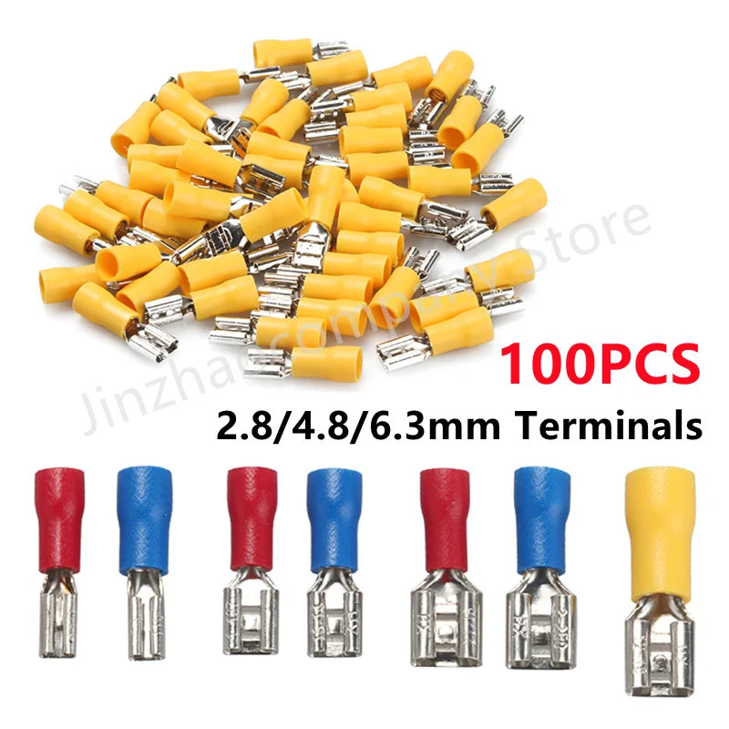 100/50/10Pcs 2.8mm 4.8mm 6.3mm Insulated Seal Spade Wire Connector Female Crimping Terminals Electrical Crimp Terminal Splices