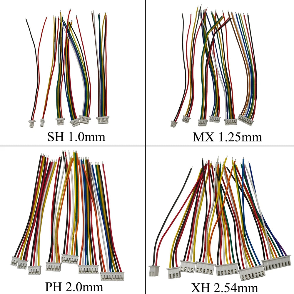 10Pcs SH 1.0mm/MX 1.25mm/PH 2.0mm/XH 2.54mm 2/3/4/5/6/7/8Pin Female Plug Wire Cable Connector Single Head Lenght 10cm 20cm 30cm