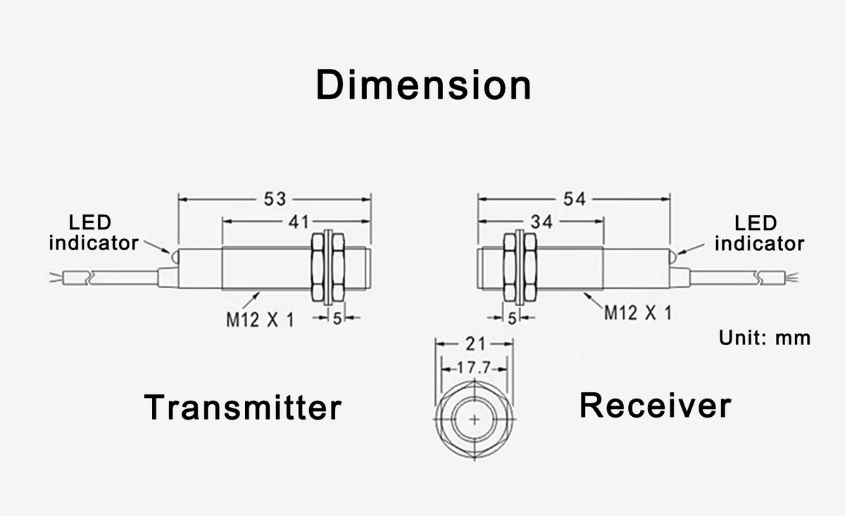 M12 Waterproof Laser Photoelectric Beam Sensor Switch 20 Meters Distance NPN PNP Output