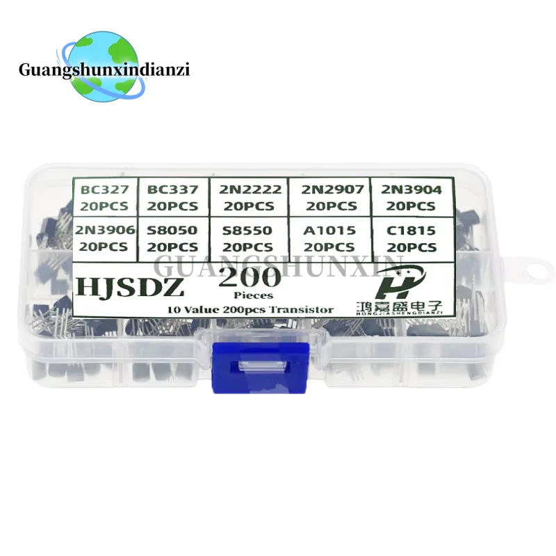 200pcs/set 10Values*20pcs Transistors Box Pack Transistor kit BC337 BC327 2N2222 2N2907 2N3904 2N3906 S8050 S8550 A1015 C1815