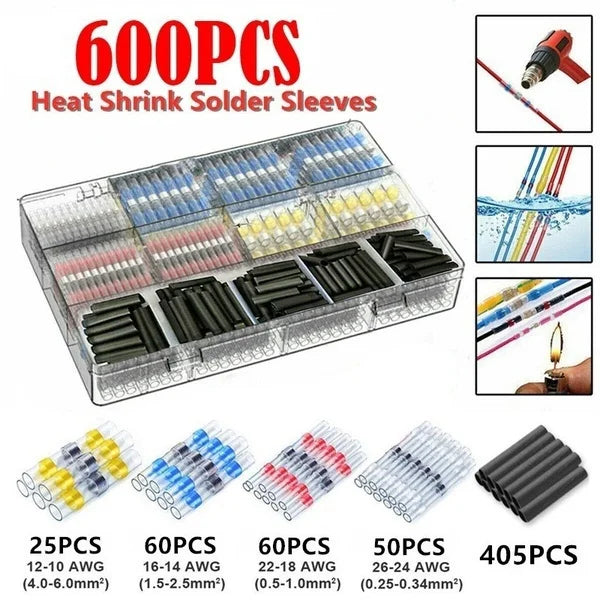 50-1200Pcs Solder Seal Wire Connectors Kit with 300W Heat Gun Waterproof Heat Shrink Butt Terminals Electrical Splice Set