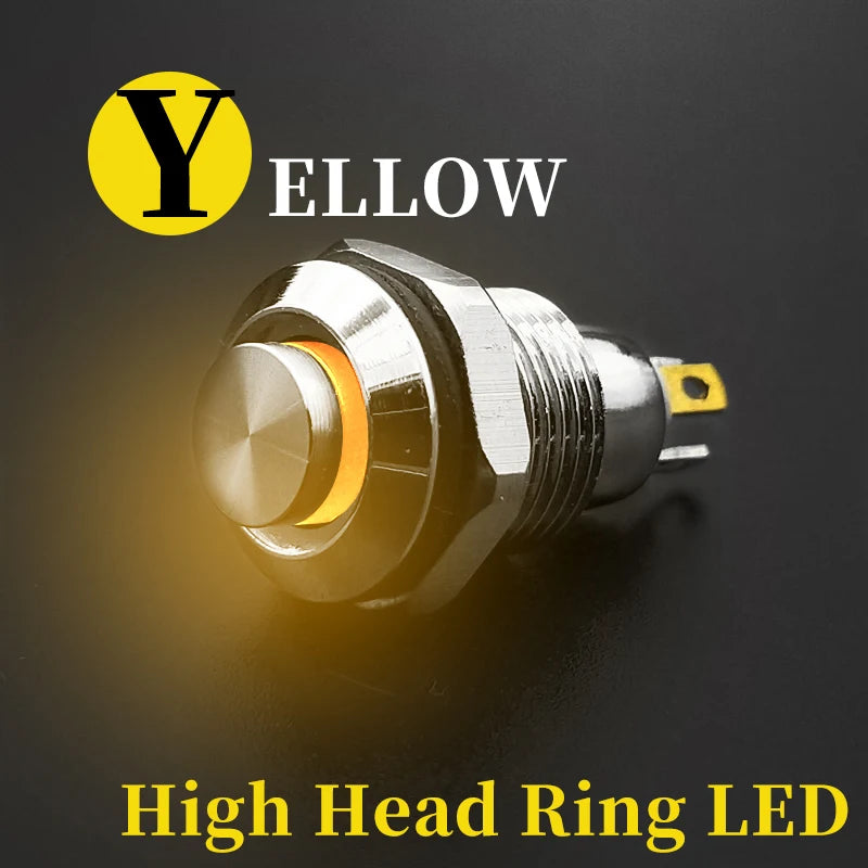 1pc 10mm Metal Push Button Switch with LED Indicator Self-reset Momentary Self-locking Latching 4pins High Head 3v5v12v24v220v