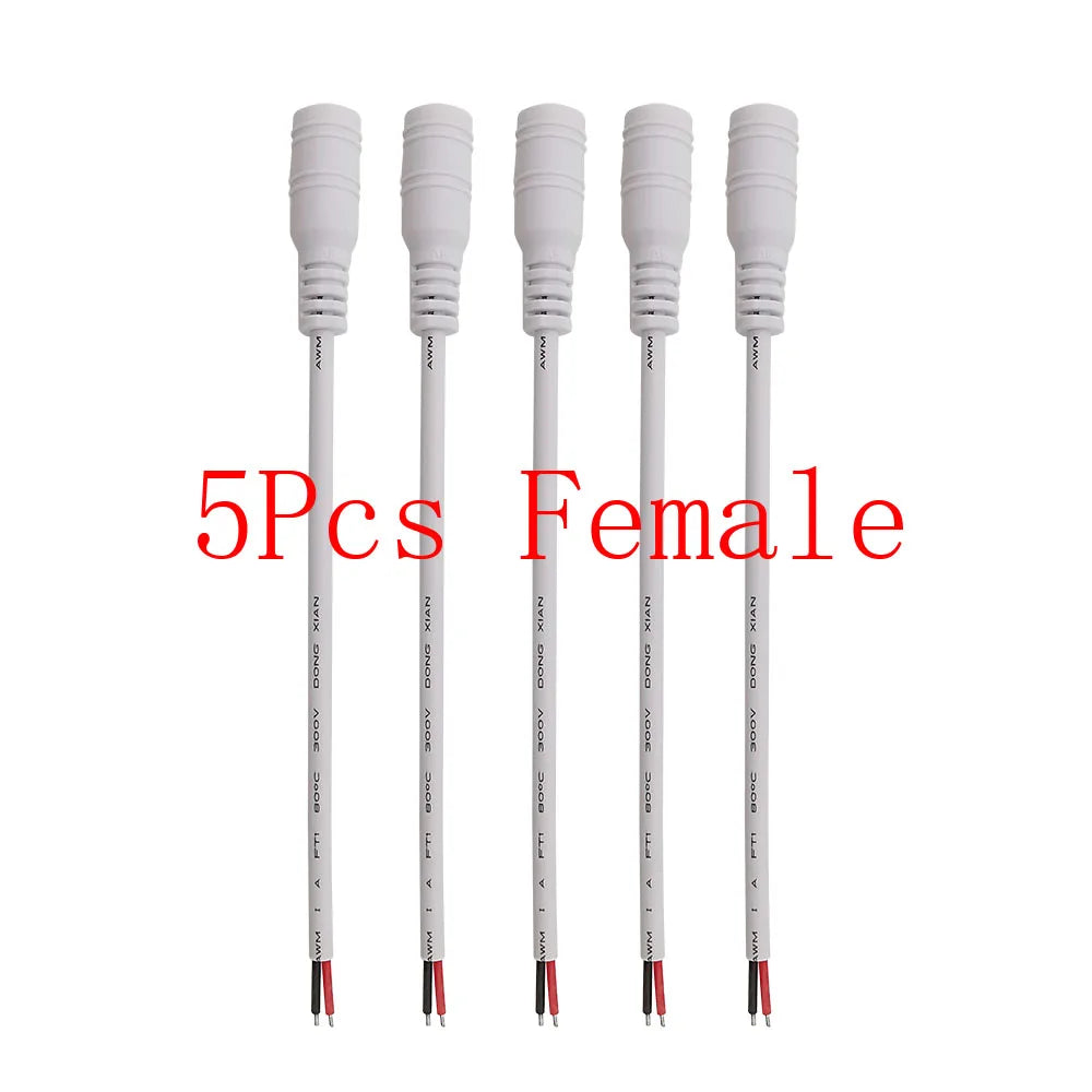 White 5.5x2.1mm 12V DC Power Supply Adapter DC 5.5*2.1mm Male Plug Female Jack Socket Cable Wire Pigtail Connector