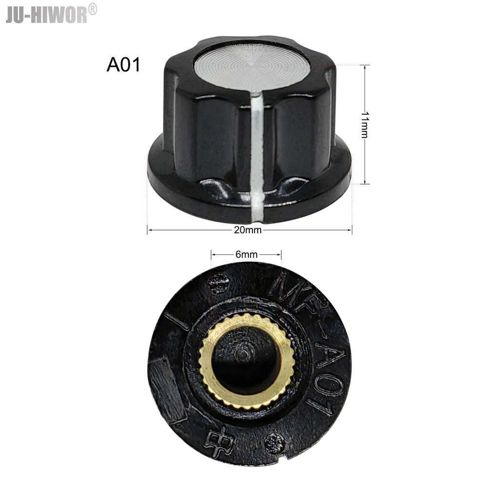 2pcs A01 A02 A03 A04 A05 Silver Tone Top Potentiometer Volume Control Rotary for 6.35mm Shaft Guitar Volume Knob