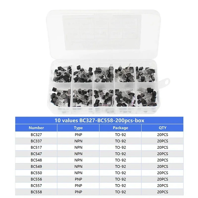 Transistor Assortment Kit TO92 PNP/NPN A1015 BC327 BC337 C1815 S8850 2N2222 2N2907 2N3904 2N3906 for Electronics DIY Repair
