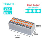 Wire Electrical Connectors Wire Push-in Terminal Block multiple in multiple out Connector Mount On Din Rail with fixing Hole