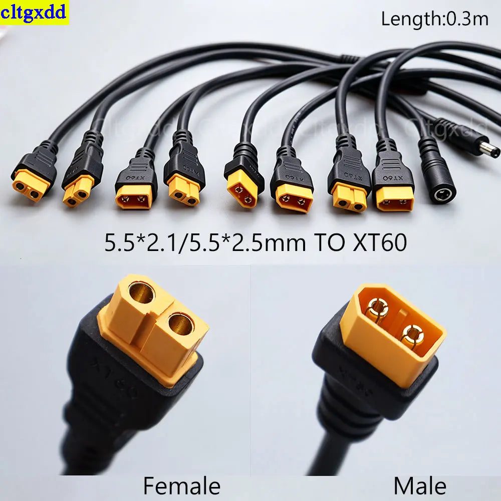 Cltgxdd 1piece XT60 Male and Female Socket to DC 5.5x2.1/5.5x2.5mm Socket Adapter for FPV Monitor Drone Video Glasses Adapter