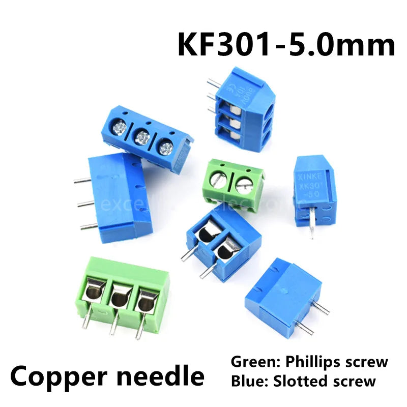 10-100Pcs PCB Terminal Block Connector Pitch 5.0mm KF301 Straight Pin 2P 3P Screw PCB Terminal Blocks Connector Assortment Kit