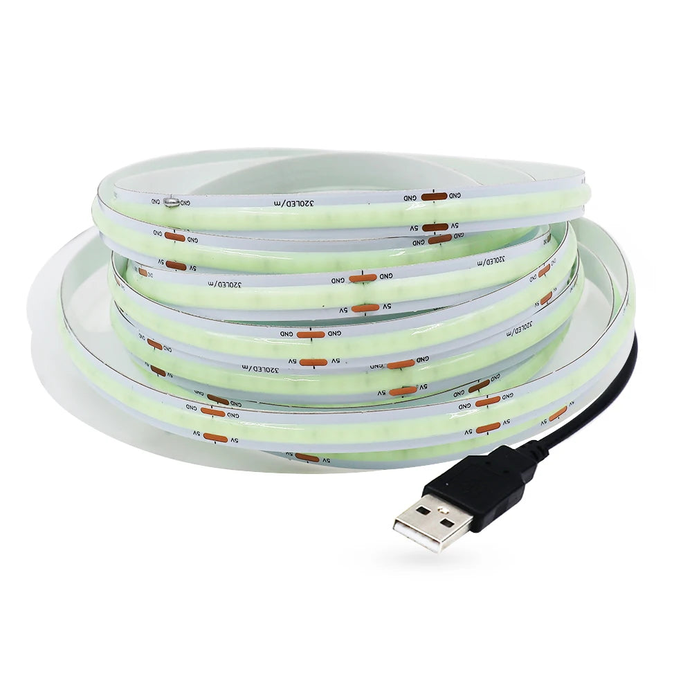 DC 5V USB COB Strip Width 8MM Flexible LED Strip Cabinet Light Lamp Home Decor TV Backlight Pink/Red/White/Ice Blue/Yellow/Green