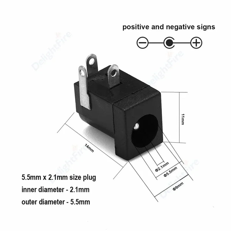 1/3/5/10Pcs DC Power Supply Jack Socket Female Panel Mount Connector 5.5mm 2.1mm Plug Adapter 2 Terminal Types 5.5x2.5mm