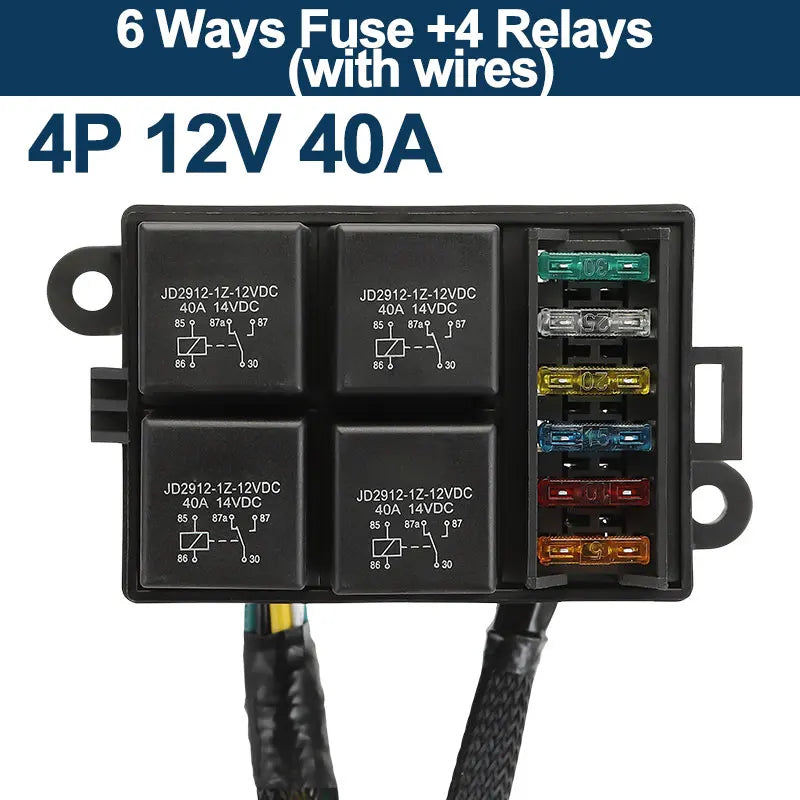 12V/24V 40A 4/5 Pin 6-Way Fuse Relay Box, 4 Relay Holder Standard ATO Fuse Block with Free Assembly for Car Motorcycle