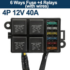 12V/24V 40A 4/5 Pin 6-Way Fuse Relay Box, 4 Relay Holder Standard ATO Fuse Block with Free Assembly for Car Motorcycle