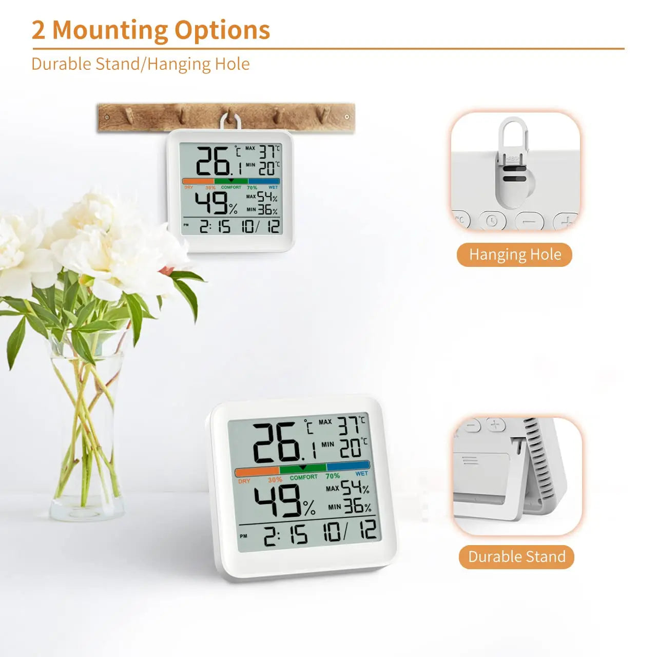 LCD Thermometer Hygrometer Sensor Gauge Indoor Room Digital Temperature Humidity Meter Weather Station For Home