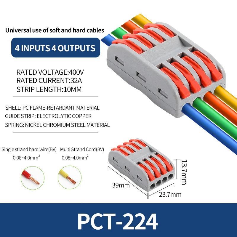 10/100Pcs Lever Wire Connectors, Compact Splicing Wire Connector, 2 3 5 Way Electrical Connectors, for Quick Connect 28-12 AWG