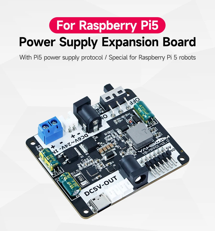 Raspberry Pi 5 Power Supply Expansion Board DIY Electronic Adapter Module for Robot Car Kit Support Various Power Input Output