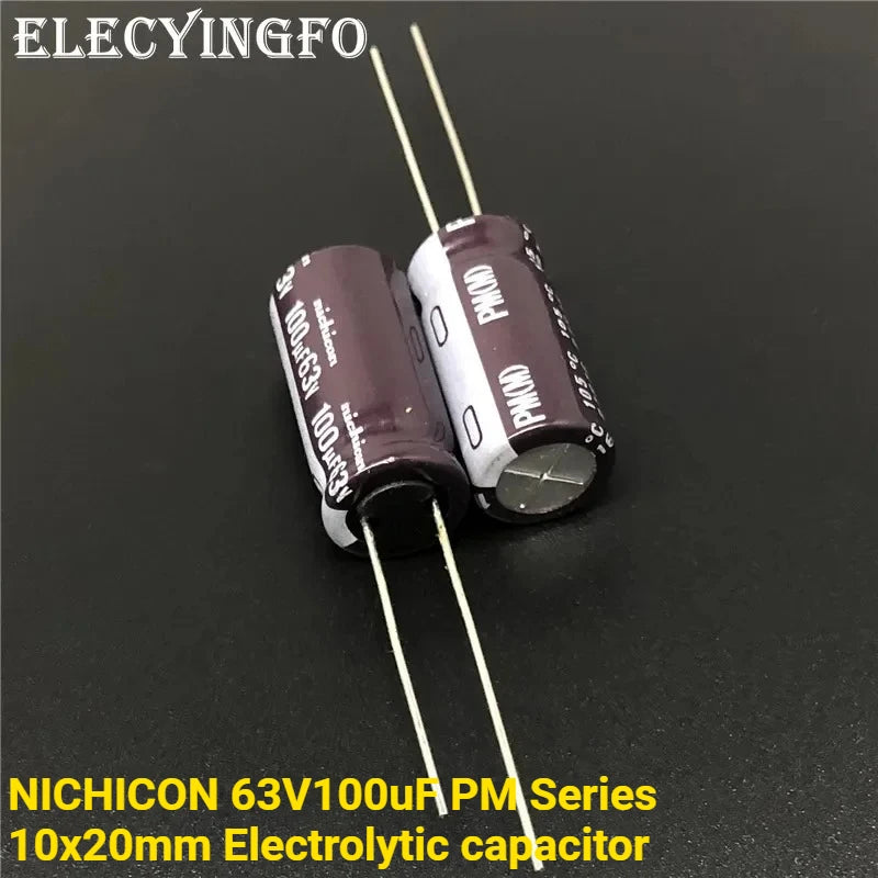 10Pcs/100Pcs 100uF/63V NICHICON PM Series 10x20mm 63V100uF Super Low Impedance Aluminum Electrolytic Capacitor
