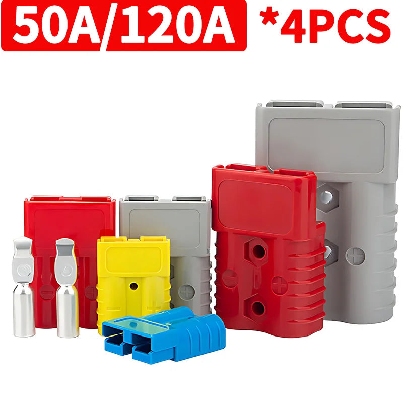 2Pairs（4PCS) High Current  Plugs 50A & 120A - Silver Plated Copper Connector Kit for Winch Motor Wiring 12-36V