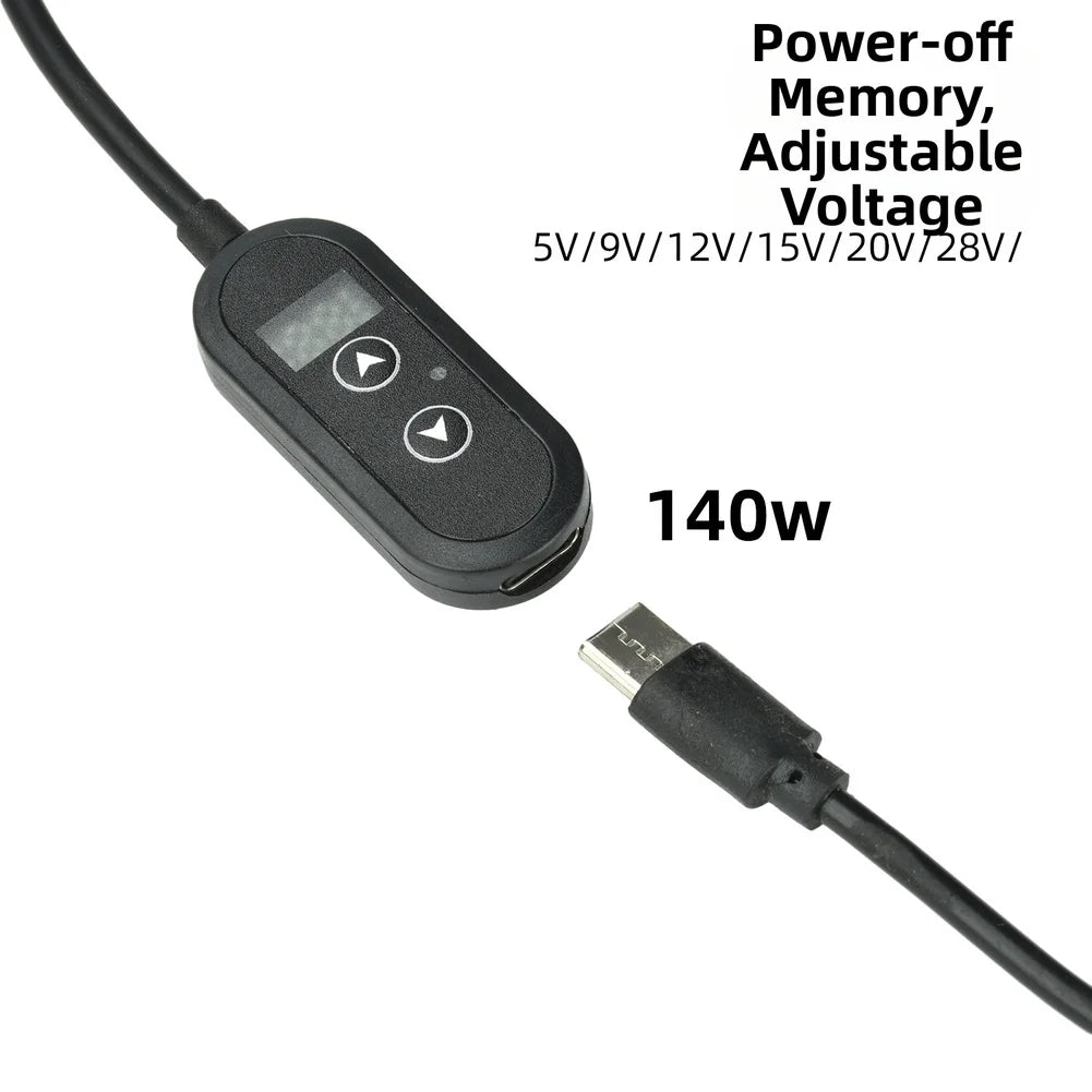 140W Adjustable Voltage PD Trigger Cable Type C to DC 5.5x2.5mm Digital Display Real Time Power Monitoring Memory Recall