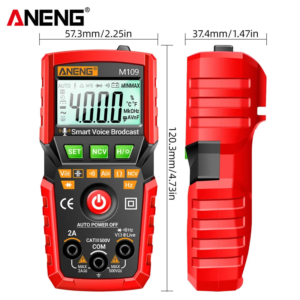 ANENG M109 Smart Multimeter Tester AC/DC Voltage Voice Broadcast Meter NCV Capacitance Continuity Professional Electrical Tools
