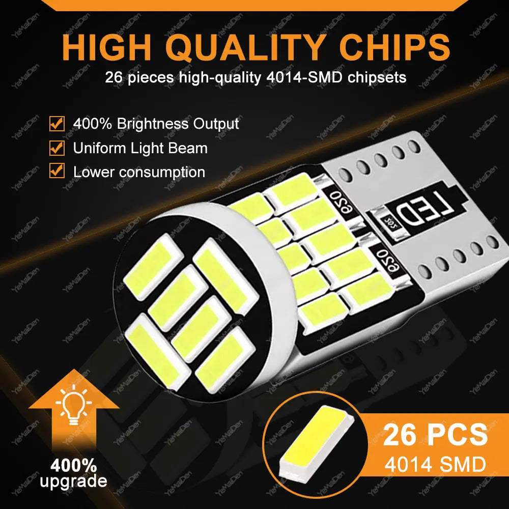 2/4/10/20 PCS T10 W5W LED Bulbs Canbus 12V 4014-26SMD 6500K White Car Interior Dome Reading Door Map Trunk License Plate Lights