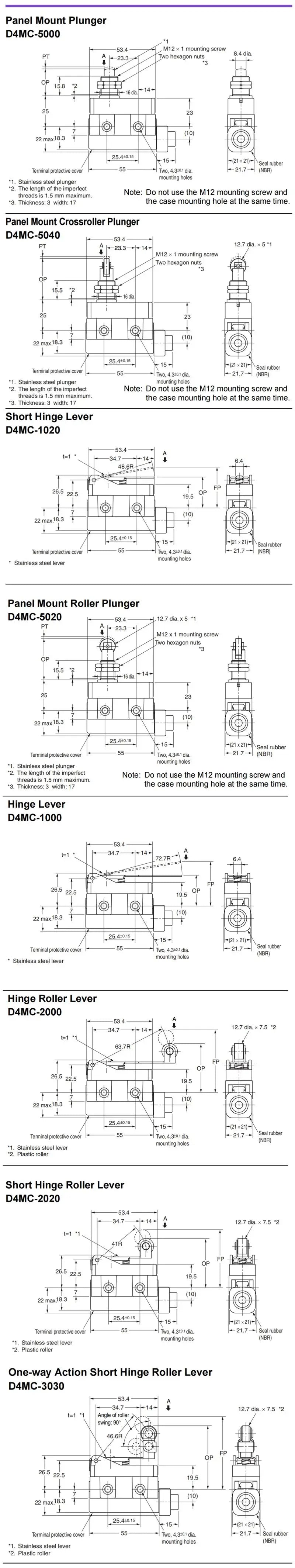 Authentic New Omron D4MC-1000 2000 2020 5000 5020-N 5040-N High Utility Enclosed Limit Switch 10A 250V