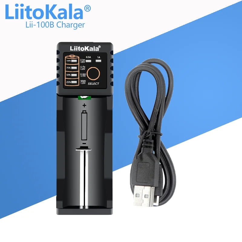 LiitoKala Lii-100C Lii-100 B Battery Charger For 18650 18350 26650 16340 RCR123 14500 3.7V 1.2V Ni-MH Ni-Cd 2A USB Smart Charger