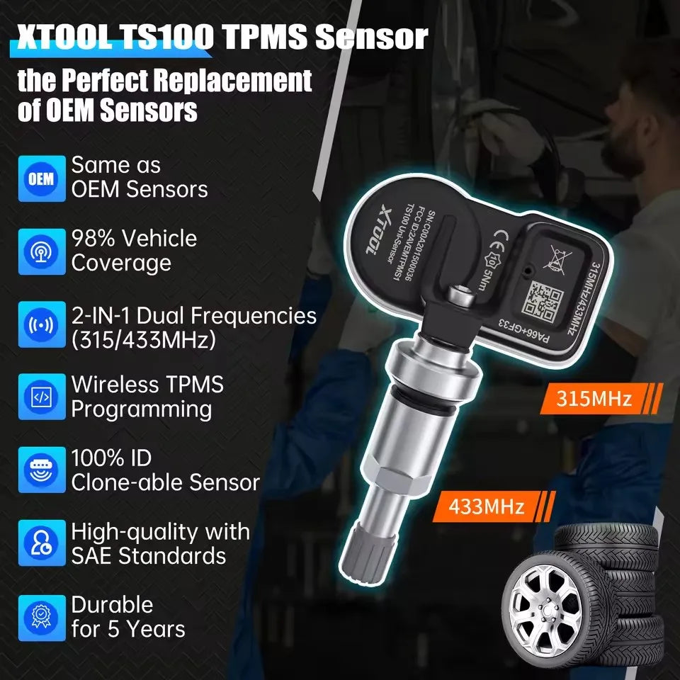 XTOOL TS100 PRO 2 in 1 SENSOR 315MHz & 433MHz TPMS Sensor NTM88 Chip Tire Repair Pressure Monitor Tester Programming Tool