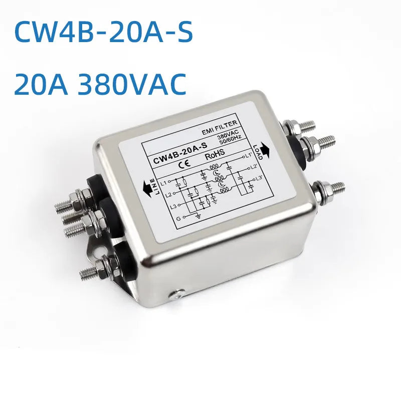 Three-phase three-wire power supply filter CW4B-10/20/30A-S 380VAC EMI filter auger-type audio power purifier anti-interference