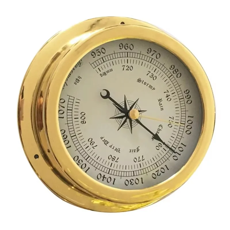 ABBP-Boat Barometer Clock Thermometer Hygrometer Set Weather Station Set Wall Mounting Type Brass For Case Brass For Case