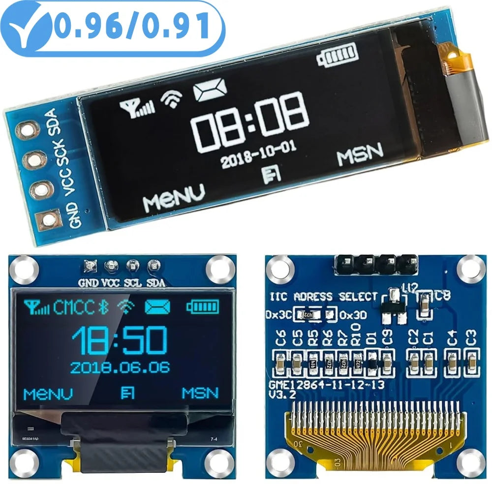 0.91inch 0.96 inch oled IIC Serial White OLED Display Module 128X64 I2C SSD1306 12864 LCD Screen Board For Arduino