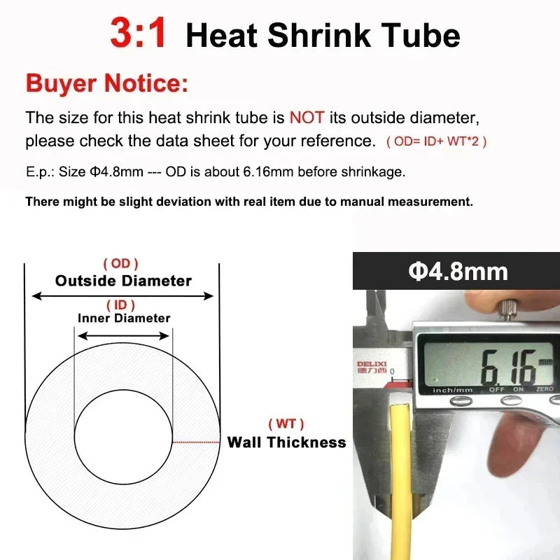 5Meters 3:1 Heat Shrink Tube With Glue Colorful 1.6-50mm Dual Wall Adhesive Lined Polyolefin Shrinkin ﻿Wrap Cable Protect Sleeve
