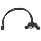 9Pin USB2.0 Internal Cord,Dual USB-A Panel Mount Female,2.54mm MB Front Header,30cm/50cm Option PC Chassis Front Panel DIY