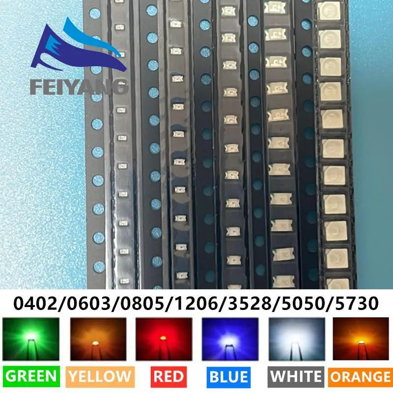 0402 0603 0805 1206 3528 5050 5730 3020 3014 4014 SMD LED Red Yellow Green White Blue Orange light emitting diode 100pcs/lot