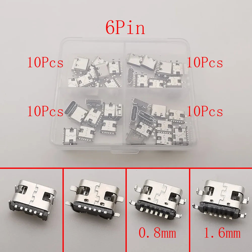 1Box Type-C USB Charging Dock Connectors 6 Pin 16 Pin USB-C Female Jack SMD DIP PCB Soldering DIY Repair Type C Socket Adapter