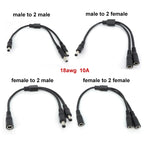 10A 18awg 19V 24V 12V 2 Way DC 1 Male to 2 Male Female Splitter Connector Power Supply Adapter Extension Cable 5.5x2.1mm Plug M