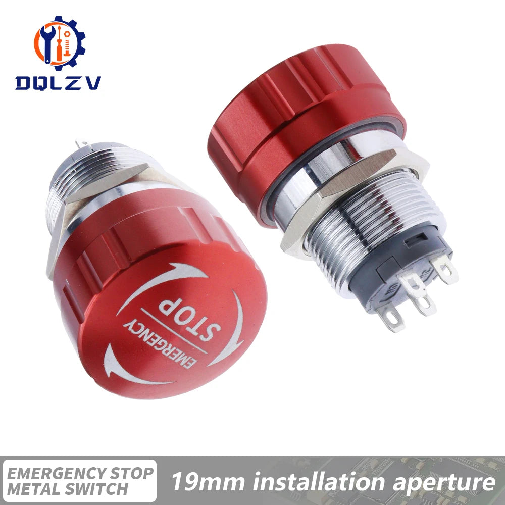 16/19/22mm Metal Aluminum Emergency Stop Switch Push Button Switch Latching NO NC 1NO 1NC Pin Terminal Red Mushroom Stop Button