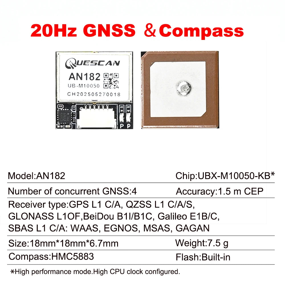 QUESCAN 18mm M10 GPS GNSS Module with Compass 25Hz GPS Galileo GLONASS BeiDou FPV Racing Car Drone Flight Controller GPS M10050