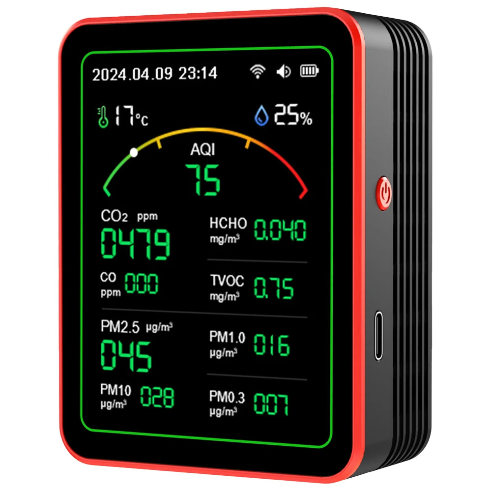 Home Air Quality Monitor Tuya WiFi 15 in 1 TFT Display Portable AQI PM0.3 PM1.0 PM2.5 PM10 CO CO2 TVOC HCHC Tester APP Co 이산화탄소