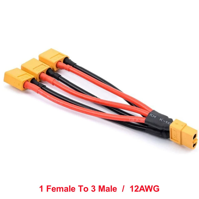 XT60 Parallel Battery Connector Male/Female Cable Dual Extension 1to2/1to3 12AWG/14AWG Silicone Wire 10CM for RC Battery Motor