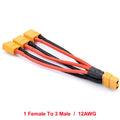 XT60 Parallel Battery Connector Male/Female Cable Dual Extension 1to2/1to3 12AWG/14AWG Silicone Wire 10CM for RC Battery Motor