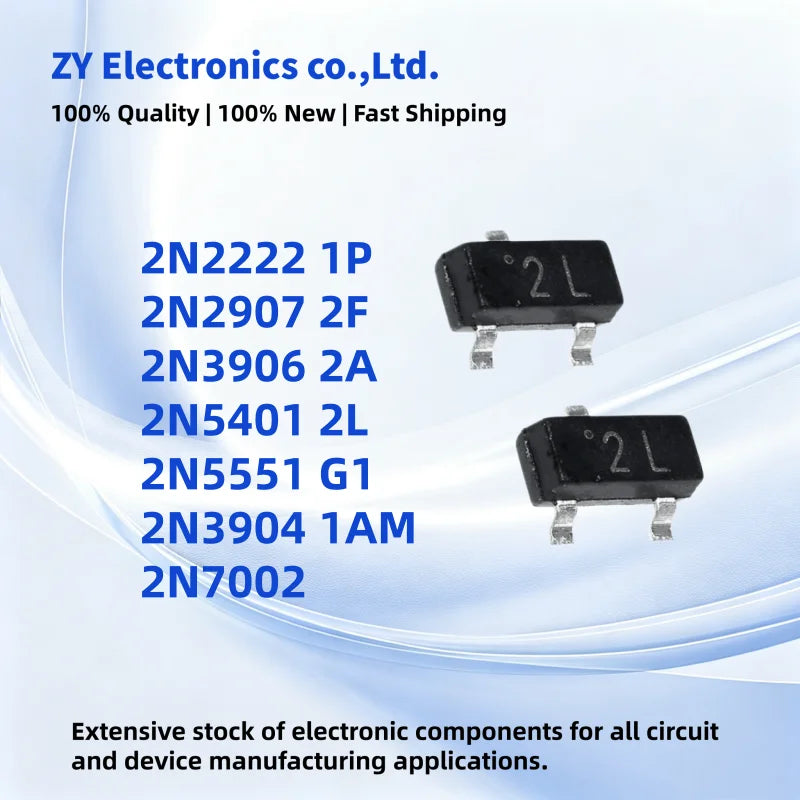 100PCS 2N5551 G1 2N3906 2A 2N3904 1AM 2N2222 1P 2N5401 2L 2N2907 2F 2N7002 MMBT5401 MMBT5551 MMBT2907 MMBT2222 SOT-23 NEW